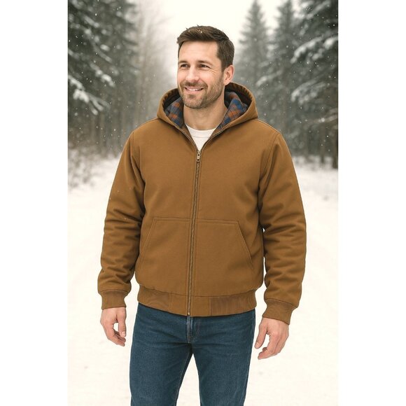 Woolrich M Men Coat Canvas Hooded Jacket Plaid Kangaroo Pocket Winter Hoodie - Picture 13 of 13